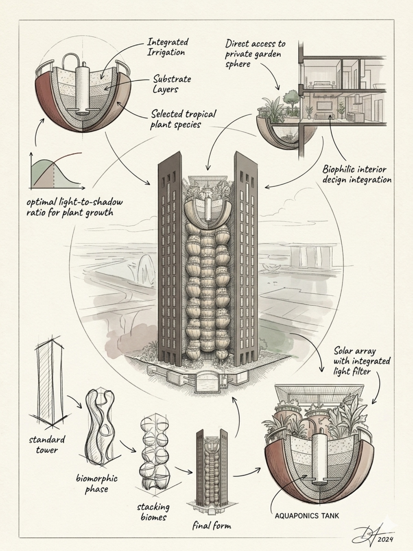 Hand-drawn architectural concept study