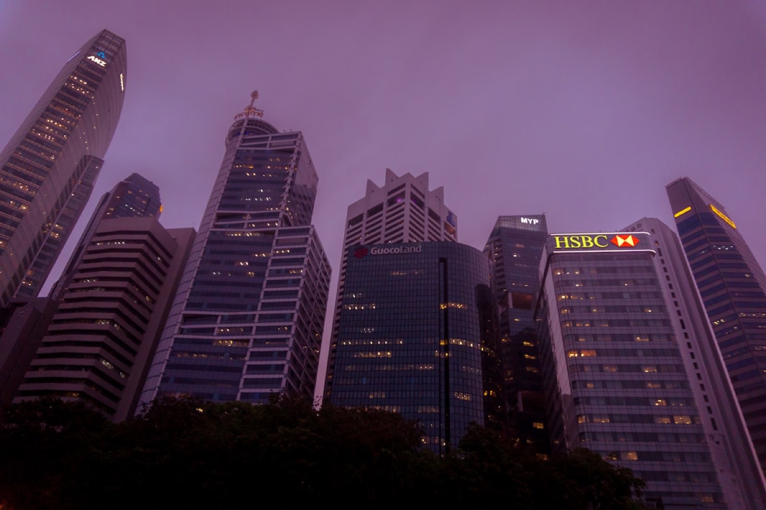The Singapore central business district at dusk